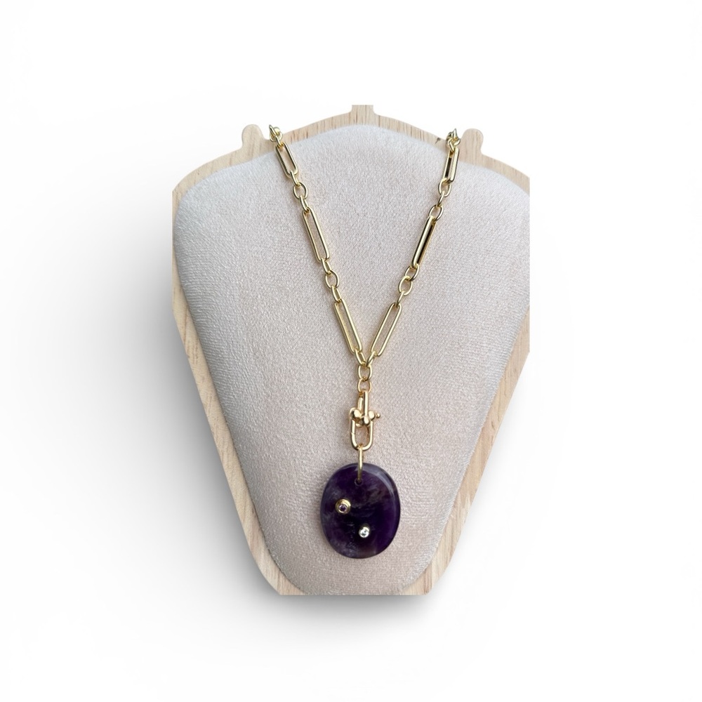 Handmade amethyst gemstone pendant necklace gold filled chain coastal boho